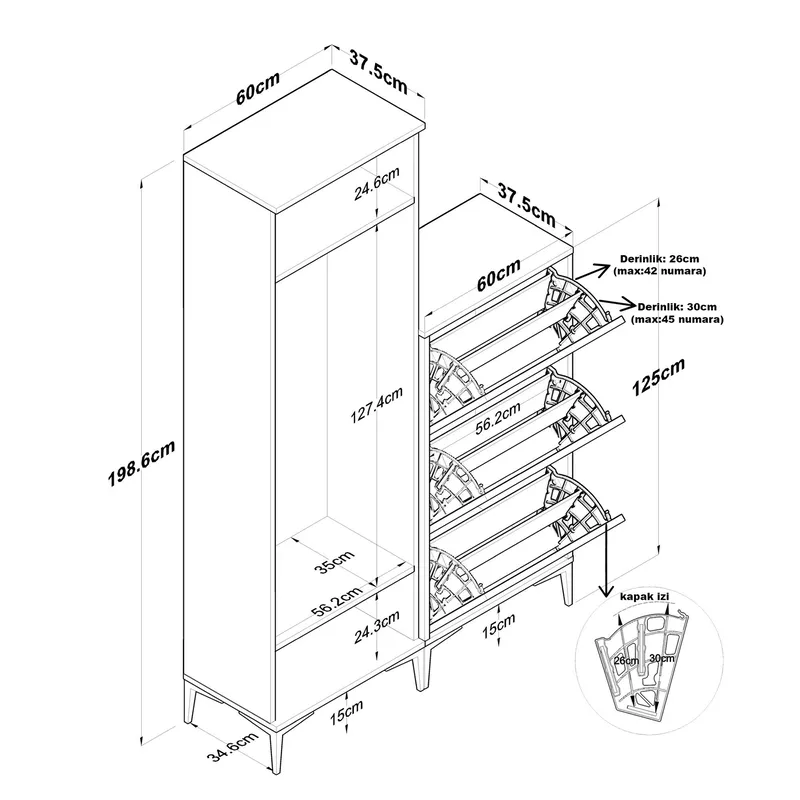Hallstativ Wallxpert Dara EA148 (120 x 198,6 x 37,5 cm) valnøtt hvit - Valnøtt og hvit - Oppbevaring - Skap - Oppbevaringsskap
