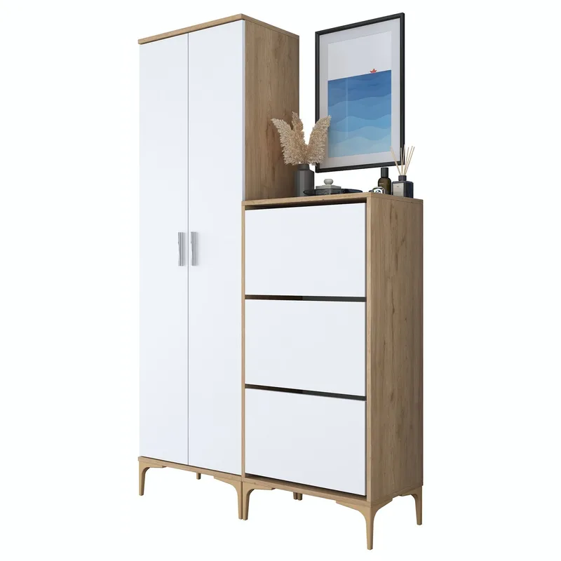 Hallstativ Wallxpert Dara EA148 (120 x 198,6 x 37,5 cm) valnøtt hvit, Valnøtt og hvit