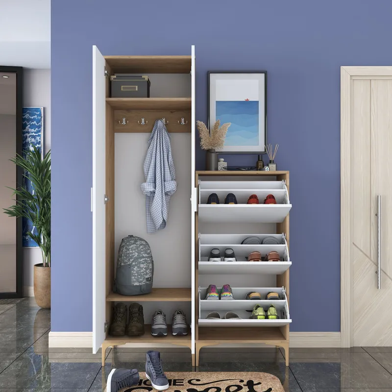 Hallstativ Wallxpert Dara EA148 (120 x 198,6 x 37,5 cm) valnøtt hvit - Valnøtt og hvit - Oppbevaring - Skap - Oppbevaringsskap