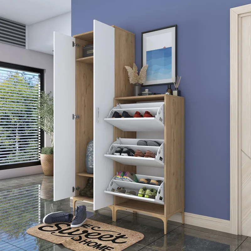 Hallstativ Wallxpert Dara EA148 (120 x 198,6 x 37,5 cm) valnøtt hvit - Valnøtt og hvit - Oppbevaring - Skap - Oppbevaringsskap