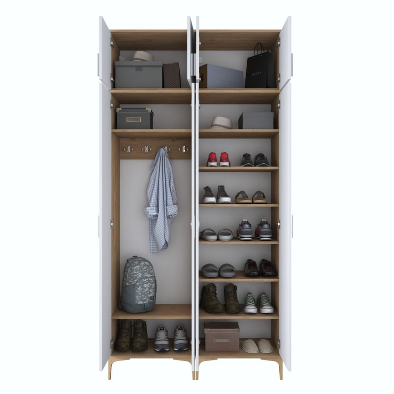 Hallstativ Wallxpert Fenn EA161 (120 x 240 x 37,5 cm) valnøtt hvit - Valnøtt og hvit - Oppbevaring - Skap - Oppbevaringsskap