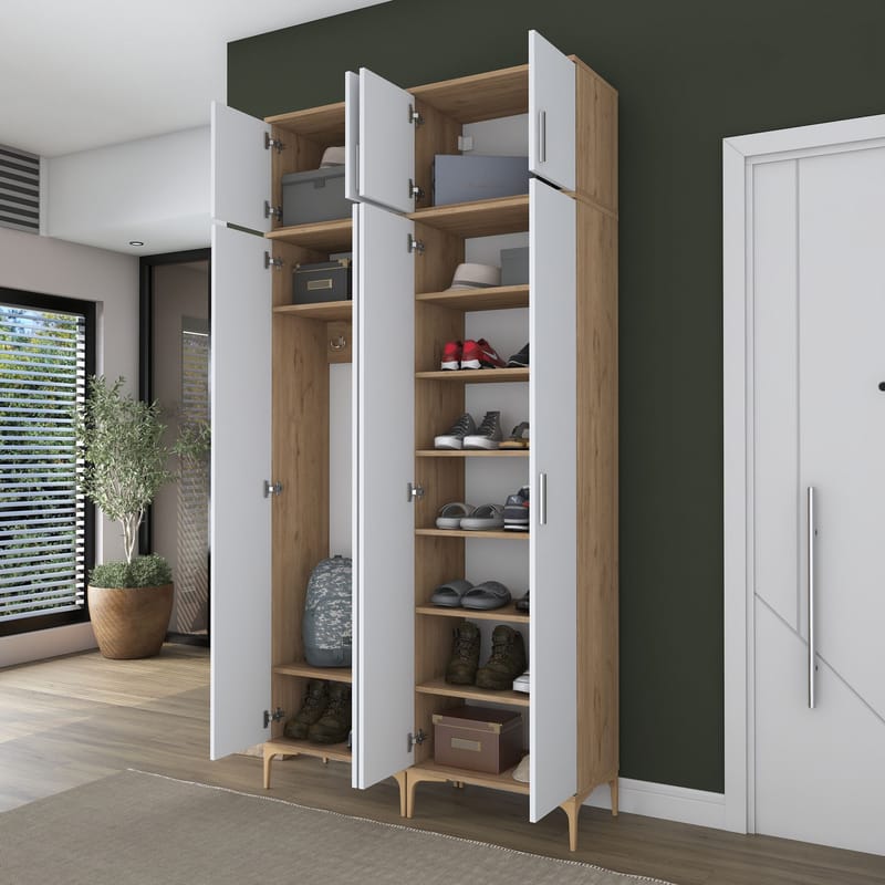 Hallstativ Wallxpert Fenn EA161 (120 x 240 x 37,5 cm) valnøtt hvit - Valnøtt og hvit - Oppbevaring - Skap - Oppbevaringsskap