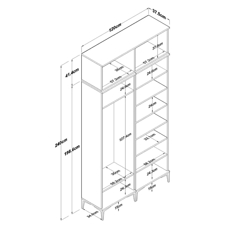 Hallstativ Wallxpert Fenn EA161 (120 x 240 x 37,5 cm) valnøtt hvit - Valnøtt og hvit - Oppbevaring - Skap - Oppbevaringsskap