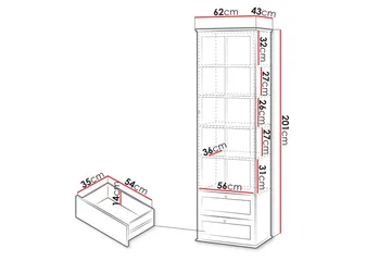 Hammerdal Vitrineskap 62 cm - Hvit/Eik - Oppbevaring - Skap - Vitrineskap