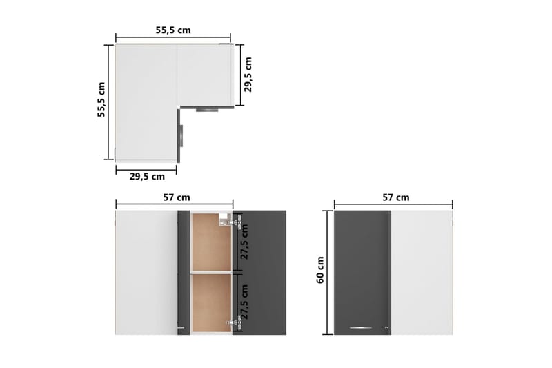 Hengende hjørneskap grå 57x57x60 cm sponplate - Grå - Oppbevaringsskap - Hjørneskap