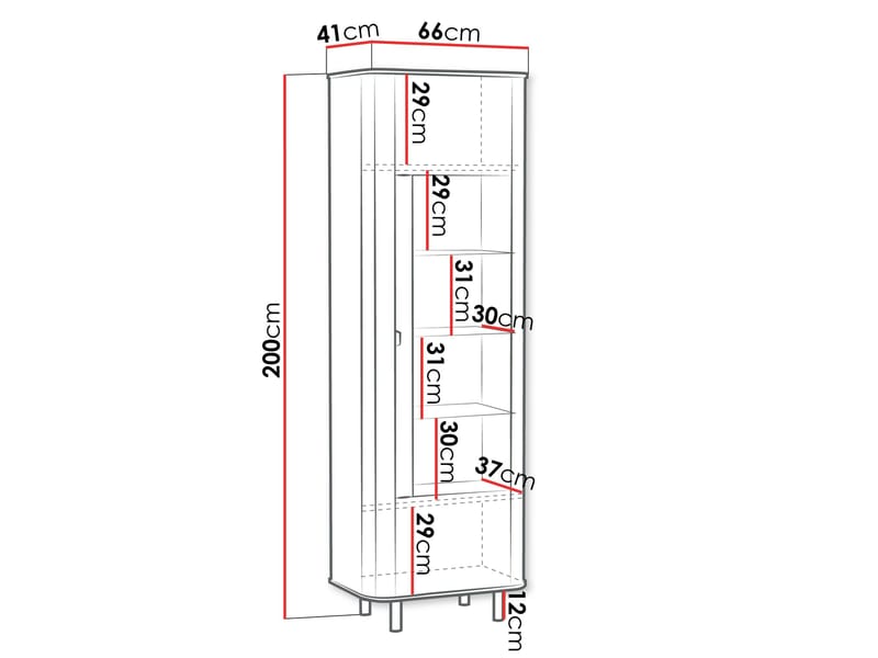 Joriel Vitrineskap 66x200 cm LED-belysning - Hvit|svart - Oppbevaring - Skap - Vitrineskap