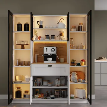 Kaffestasjon Hanah Home Nero Duo 1600-223 (160 x 190 x 44 cm) Hvit - Hvit - Oppbevaring - Skap - Vitrineskap