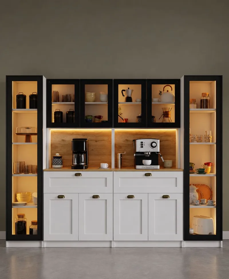 Kaffestasjon Hanah Home Nero Quad 1600-224 (240 x 190 x 44 cm) Hvit - Hvit - Oppbevaring - Skap - Vitrineskap
