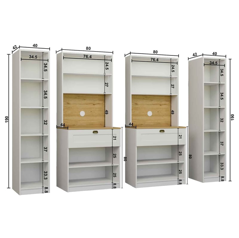 Kaffestasjon Hanah Home Nero Quad 1600-224 (240 x 190 x 44 cm) Hvit - Hvit - Oppbevaring - Skap - Vitrineskap