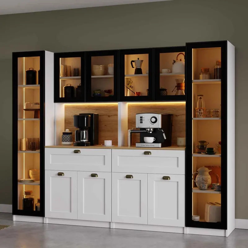 Kaffestasjon Hanah Home Nero Quad 1600-224 (240 x 190 x 44 cm) Hvit - Hvit - Oppbevaring - Skap - Vitrineskap