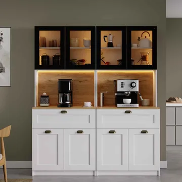 Kaffestasjon Hanah Home Nero Twin 1600-226 (160 x 190 x 44 cm) Hvit - Hvit - Oppbevaring - Skap - Vitrineskap