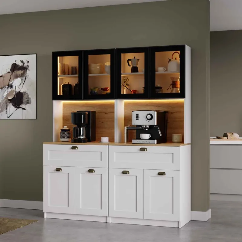 Kaffestasjon Hanah Home Nero Twin 1600-226 (160 x 190 x 44 cm) Hvit - Hvit - Oppbevaring - Skap - Vitrineskap