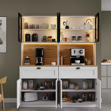 Kaffestasjon Hanah Home Nero Twin 1600-226 (160 x 190 x 44 cm) Hvit - Hvit - Oppbevaring - Skap - Vitrineskap