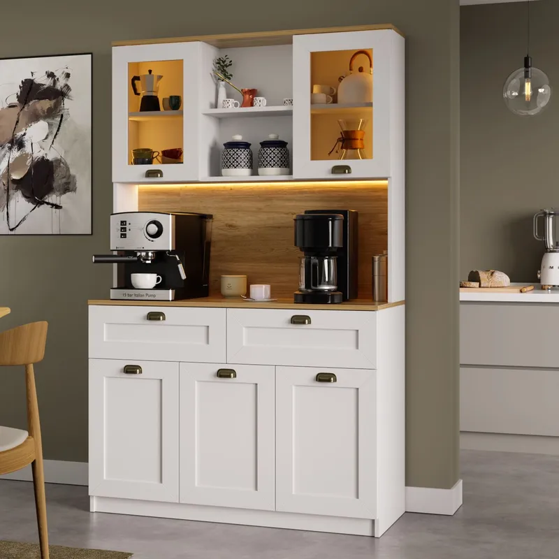 Kaffestasjon Hanah Home Vionna (120 x 191,8 x 44 cm) Hvit - Hvit - Oppbevaring - Skap - Vitrineskap