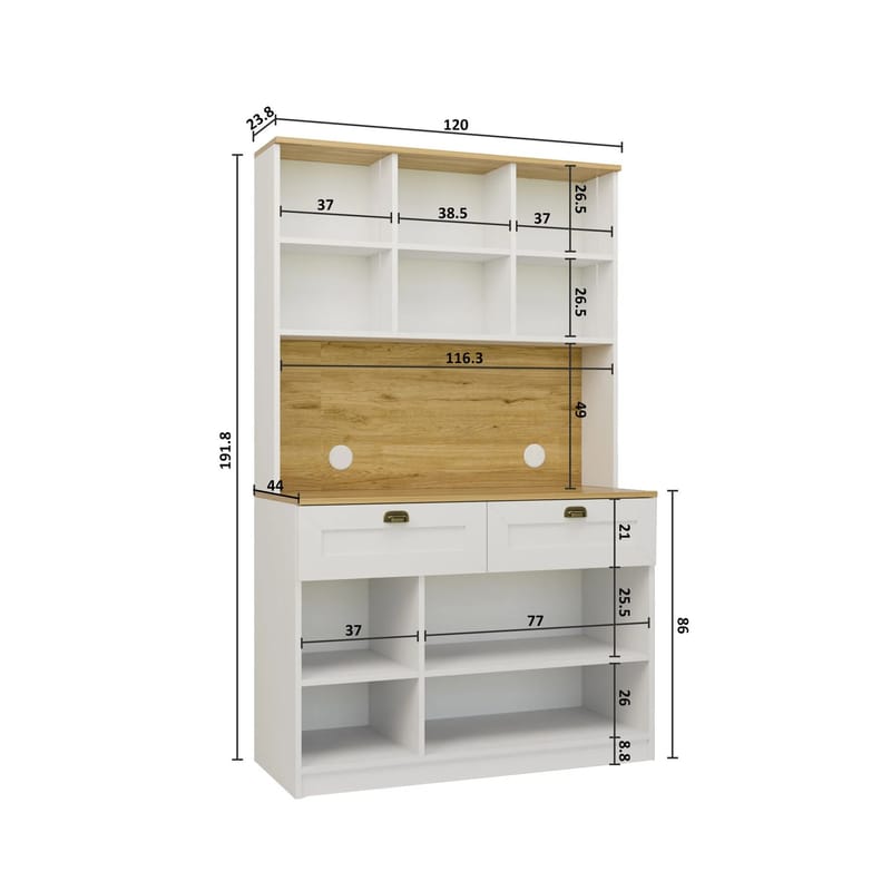 Kaffestasjon Hanah Home Vionna (120 x 191,8 x 44 cm) Hvit - Hvit - Oppbevaring - Skap - Vitrineskap