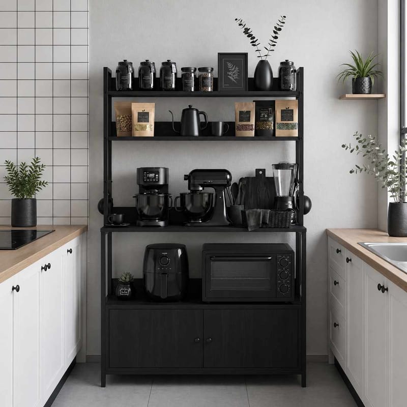 Kjøkkenskap Hanah Home Sento (101 x 160 x 38 cm) Svart - Svart - Oppbevaring - Skap - Oppbevaringsskap