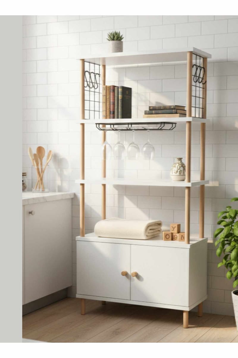 Kjøkkenskap Hanah Home Pika Cabinet (60 x 140 x 30 cm) Hvit - Hvit - Oppbevaring - Skap - Oppbevaringsskap