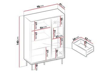 Levisa Vitrineskap 98x140 cm - Brun/Sort - Oppbevaring - Skap - Vitrineskap
