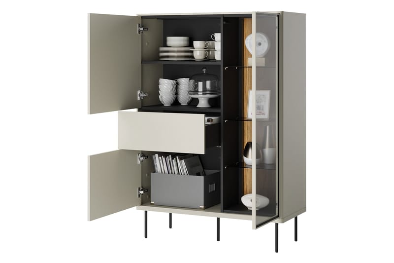 Levisa Vitrineskap 98x140 cm - Brun/Sort - Oppbevaring - Skap - Vitrineskap