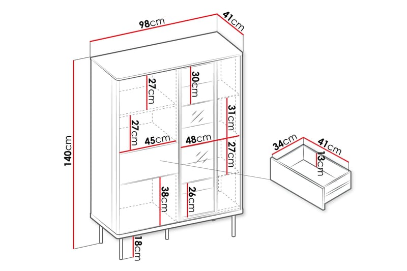 Levisa Vitrineskap 98x140 cm - Cashmere - Oppbevaring - Skap - Vitrineskap