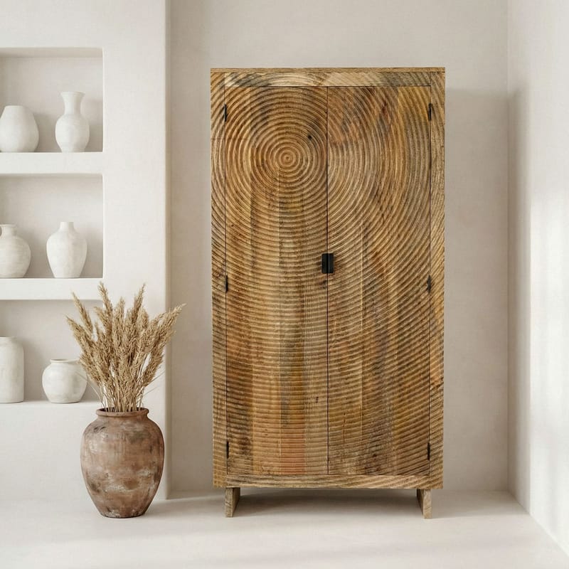 Livino oppbevaringsskap 90x180 cm 3D-mønster industriell stil - naturbrun og svart - Oppbevaring - Skap - Oppbevaringsskap