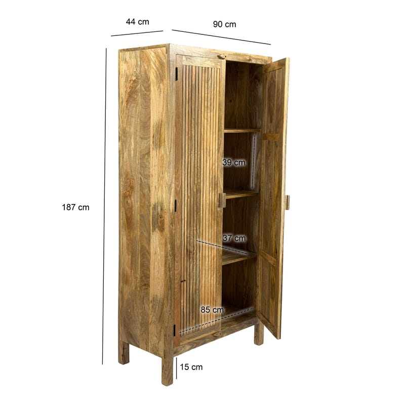 Livira oppbevaringsskap 90x187 cm ribbedesign landlig stil - naturbrun - Oppbevaring - Skap - Oppbevaringsskap