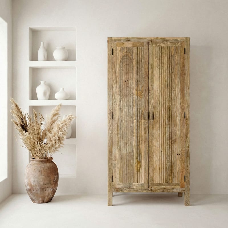 Livira oppbevaringsskap 90x187 cm ribbedesign landlig stil - naturbrun - Oppbevaring - Skap - Oppbevaringsskap