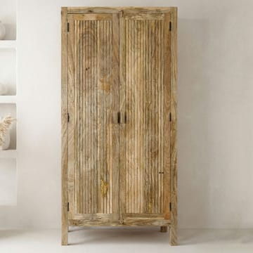 Livira oppbevaringsskap 90x187 cm ribbedesign landlig stil - naturbrun - Oppbevaring - Skap - Oppbevaringsskap