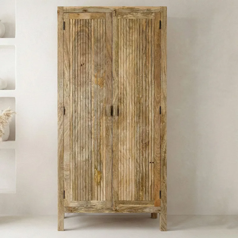 Livira oppbevaringsskap 90x187 cm ribbedesign landlig stil - naturbrun - Oppbevaring - Skap - Oppbevaringsskap