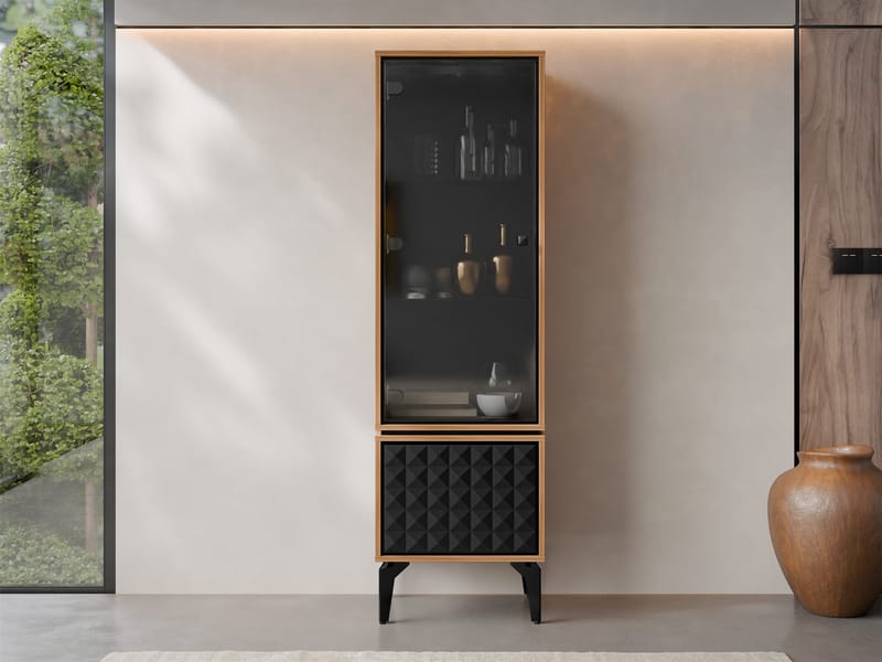 Lorvenn Vitrineskap 54x182 cm - Brun/Svart - Oppbevaring - Skap - Vitrineskap