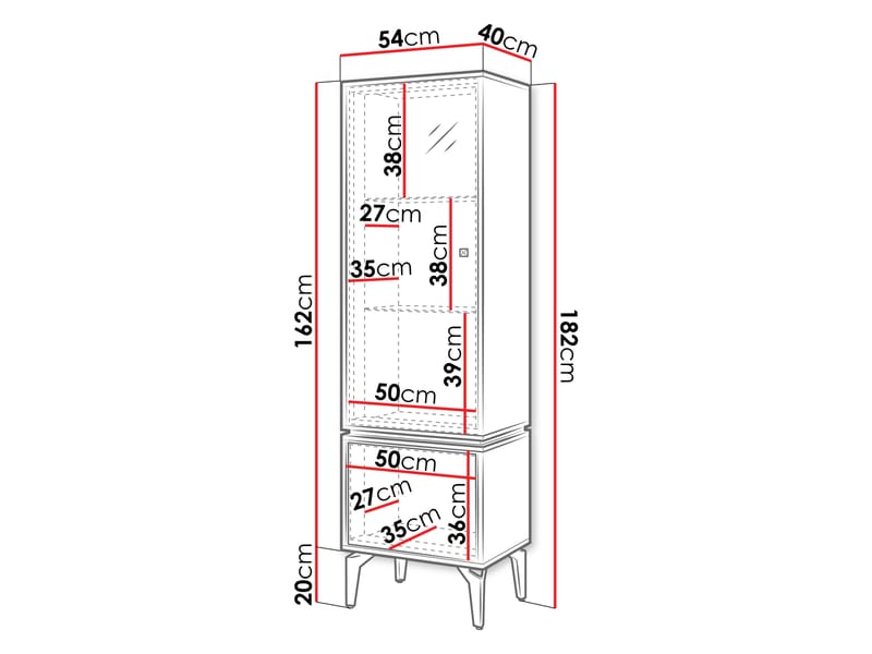 Lorvenn Vitrineskap 54x182 cm - Brun/Svart - Oppbevaring - Skap - Vitrineskap