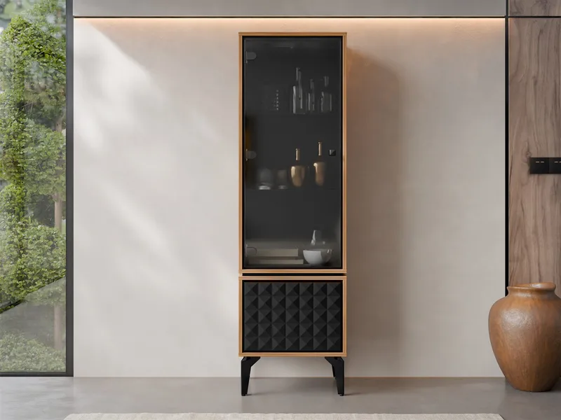 Lorvenn Vitrineskap 54x182 cm - Brun/Svart - Oppbevaring - Skap - Vitrineskap