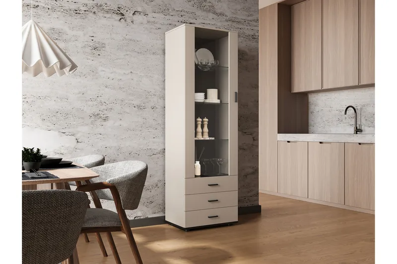 Lyrosen Vitrinskåp 60x192 cm - Beige - Oppbevaring - Skap - Vitrineskap