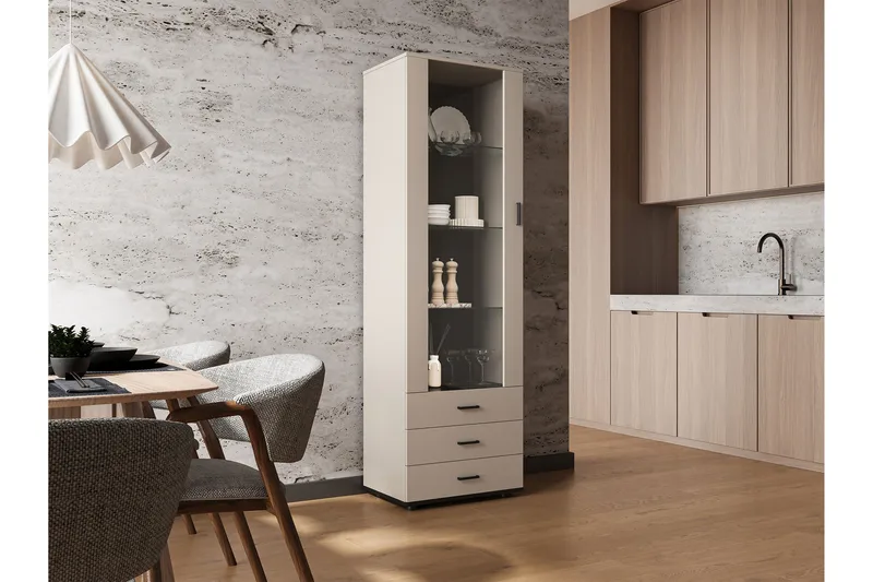 Lyrosen Vitrinskåp 60x192 cm - Beige - Oppbevaring - Skap - Vitrineskap