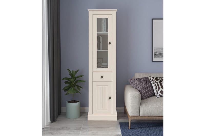 Mille Vitrineskap 47x182 cm - Hvit - Oppbevaring - Skap - Vitrineskap