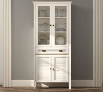 Murina Multifunksjonsskap 88x194 cm - Krem, eik, grå - Oppbevaring - Skap - Vitrineskap