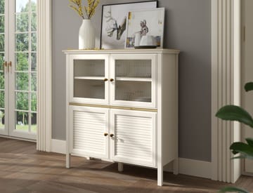 Natira Multifunksjonsskap 110x120 cm - Krem og eik - Oppbevaring - Skap - Vitrineskap