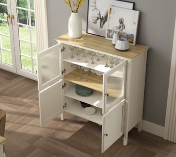 Natira Multifunksjonsskap 110x120 cm - Krem og eik - Oppbevaring - Skap - Vitrineskap