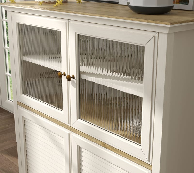 Natira Multifunksjonsskap 110x120 cm - Krem og eik - Oppbevaring - Skap - Vitrineskap