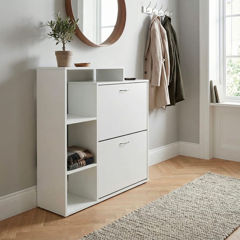 Noraro skoskap 85 cm - hvit og krom - Oppbevaring - Skap - Oppbevaringsskap