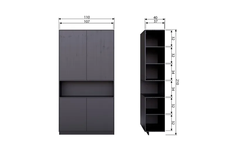 Arteksio Highboard 110 cm - Svart - Oppbevaring - Skap - Oppbevaringsskap