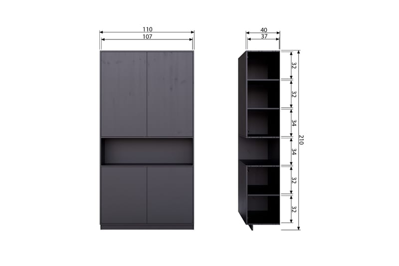 Arteksio Highboard 110 cm - Svart - Oppbevaring - Skap - Oppbevaringsskap