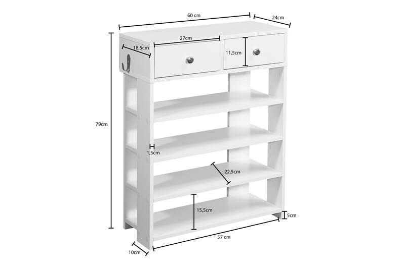 Basnaw Skoskap 60x24 cm - Hvit - Oppbevaring - Skap - Oppbevaringsskap