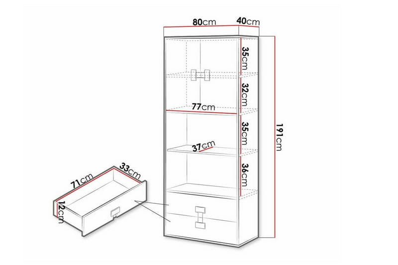 Castlebay Highboard Grey High Gloss - Oppbevaring - Skap - Oppbevaringsskap