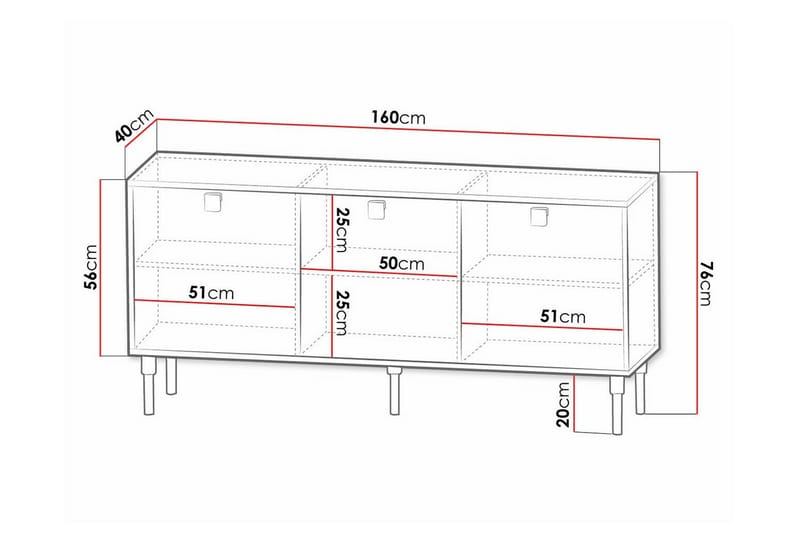 Highboard Glenndale - Hvid - Oppbevaring - Skap - Oppbevaringsskap