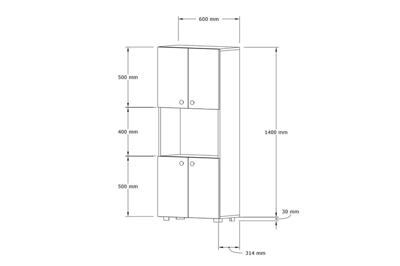 Kjøkkenskap Violaceae 60x140 cm - Hvit - Oppbevaring - Skap - Oppbevaringsskap