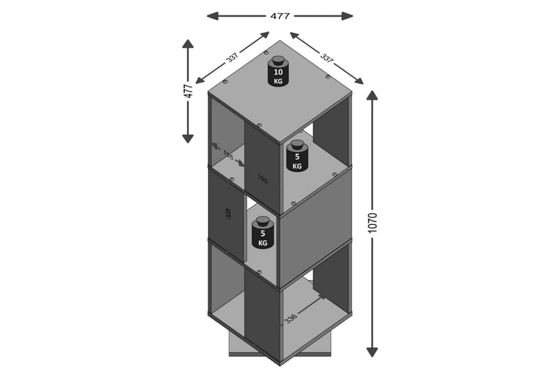 FMD Roterende arkivskap åpen 34x34x108 cm betonggrå - Arkivskap & hengemappeskap