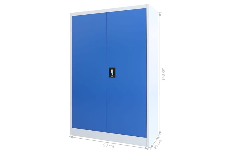 Kontorskap metall 90x40x140 cm grå og blå - Flerfarget - Dokumentskap