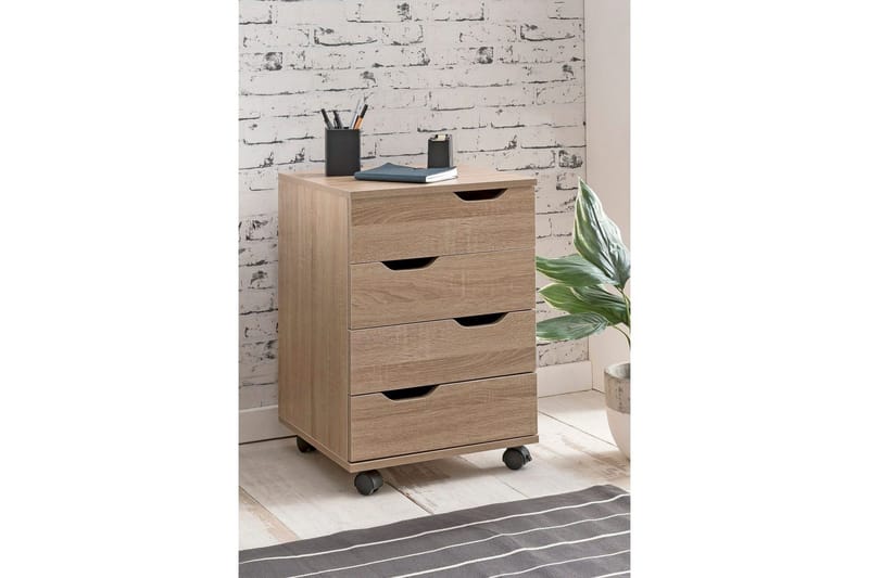 Rullecontainer Wohnling 4 skuffer foliert sponplate med hjul, moderne - Oppbevaring - Oppbevaringsmøbler - Kommode - Skuffeseksjon