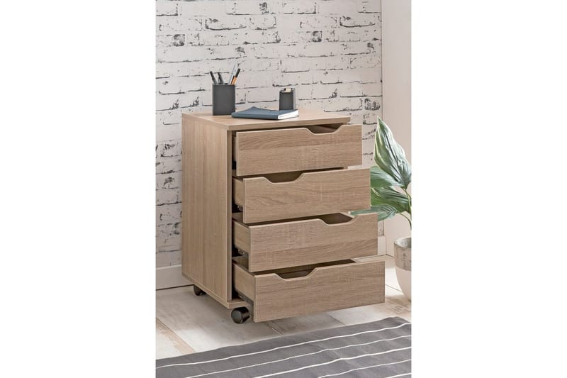 Rullecontainer Wohnling 4 skuffer foliert sponplate med hjul, moderne - Oppbevaring - Oppbevaringsmøbler - Kommode - Skuffeseksjon